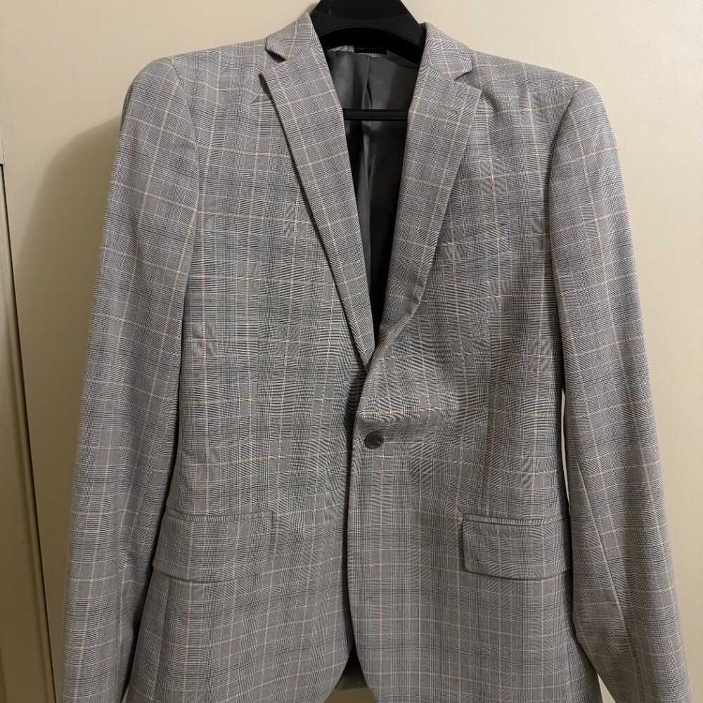 J Ferrar Classic Fit Blazer 40R Gray Windowpane Plaid Sport Coat Mens